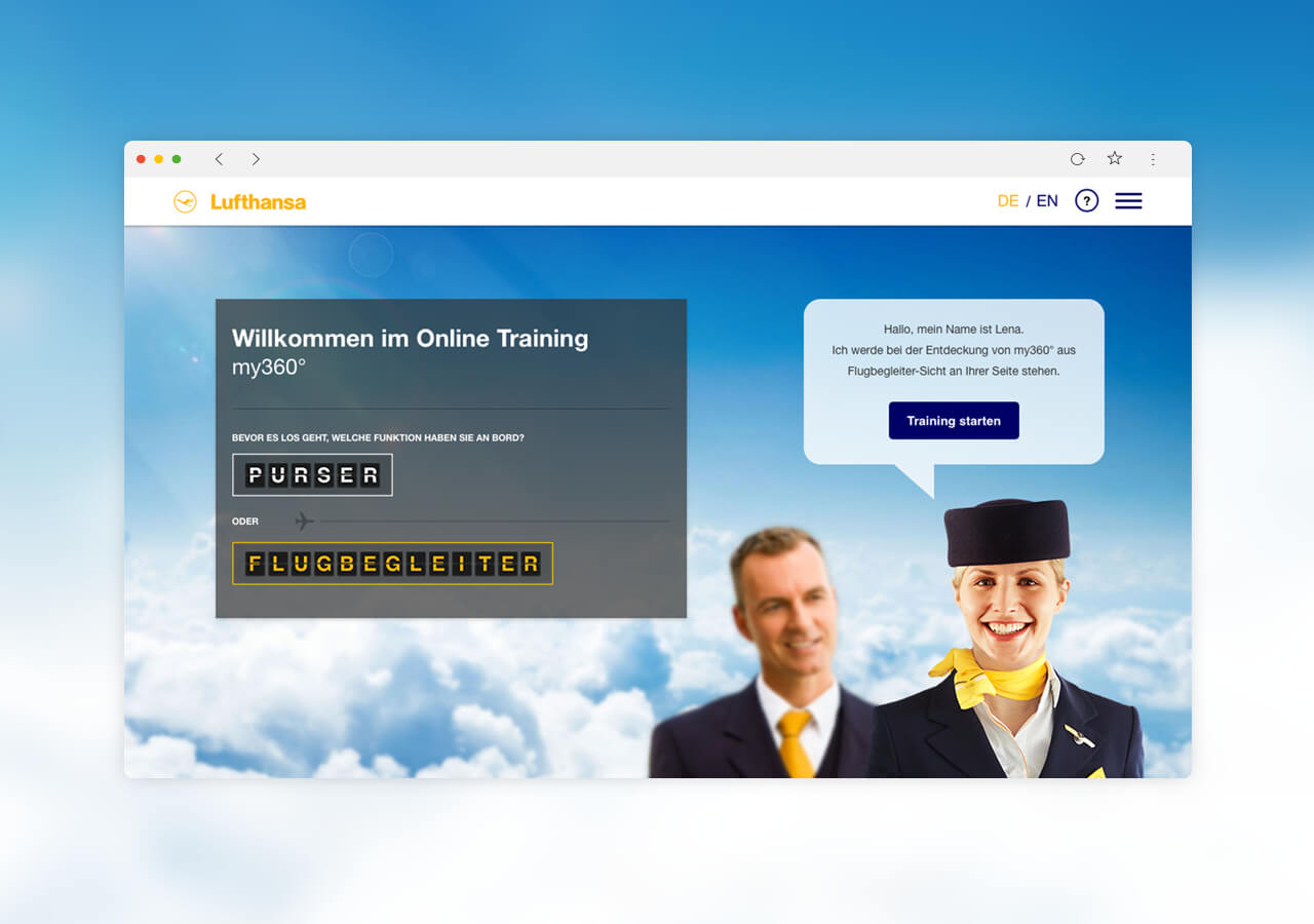 Startseite des Performance-Management-E-Learning für Lufthansa