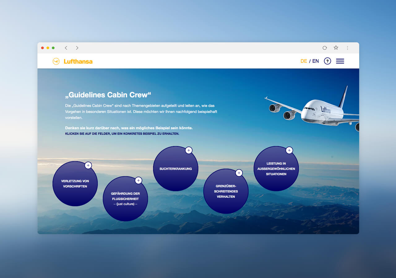 Interaktive Contentdarstellung aus dem Performance-Management-E-Learning für Lufthansa