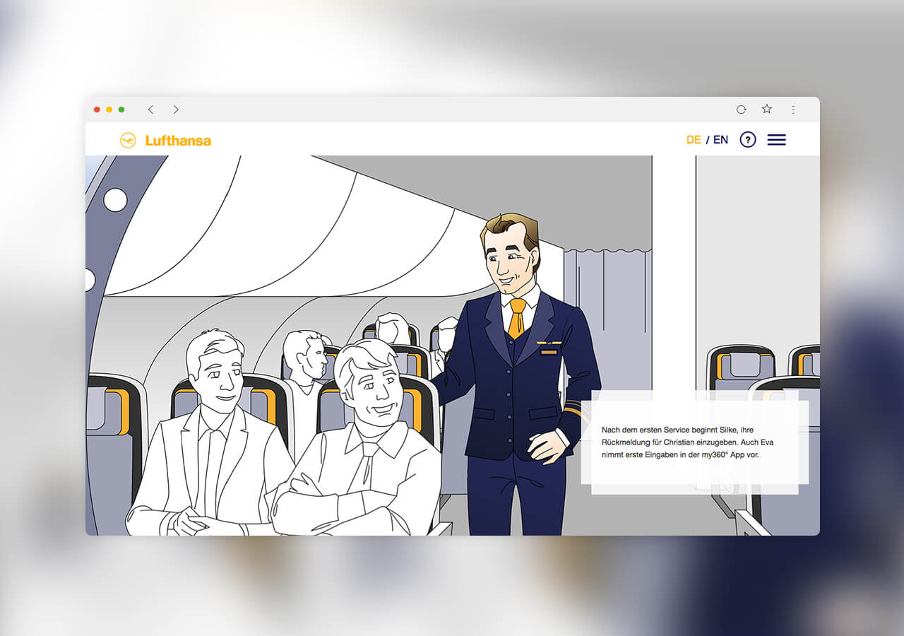 Beispielseite mit Storytelling aus dem Performance-Management-E-Learning für Lufthansa