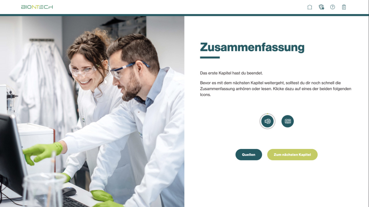 Zusammenfassungsseite im BioNTech Medical Sales-E-Learning